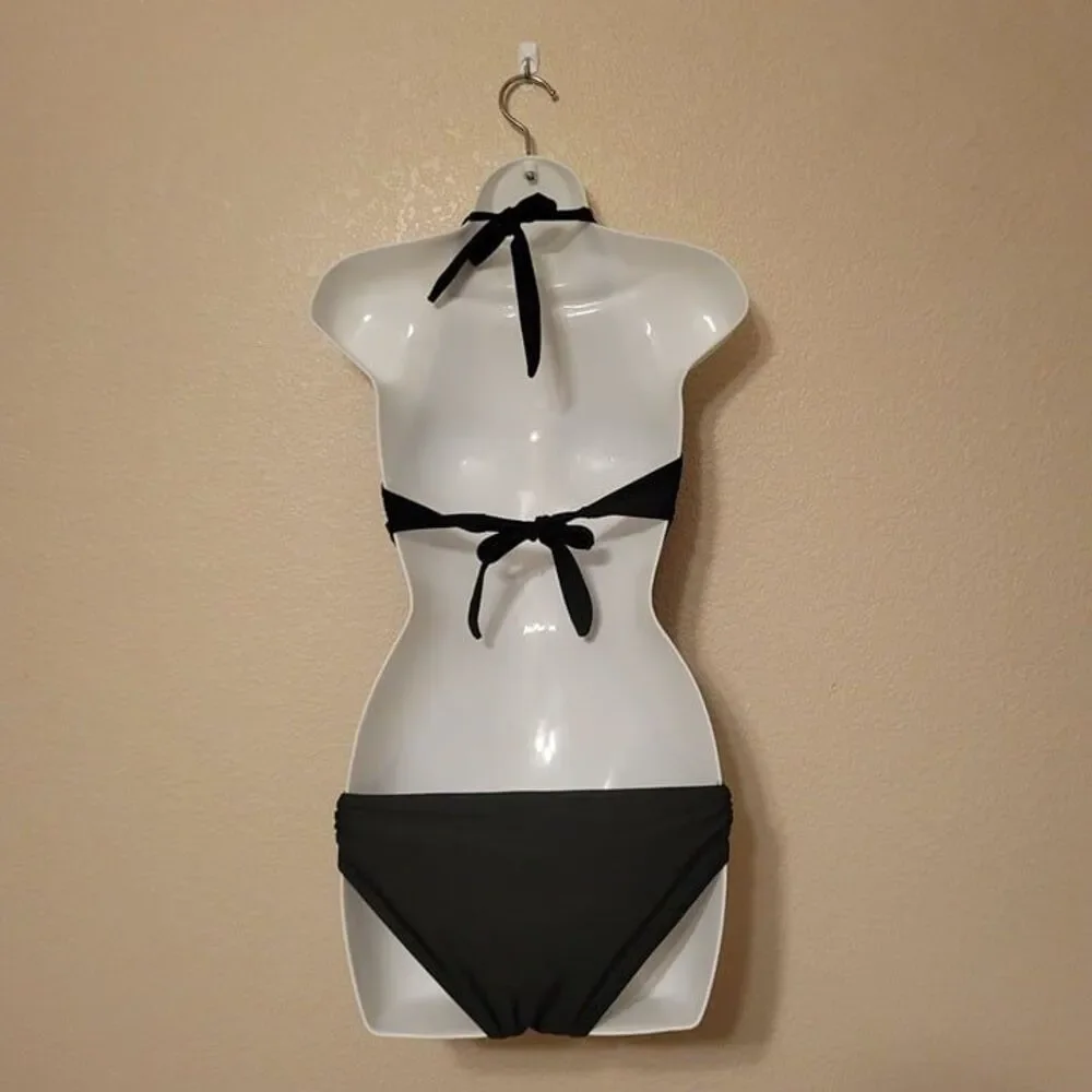 Maxima West Womens Swimsuit Black L Sexy One-Piece Open Back Halter Cut Out